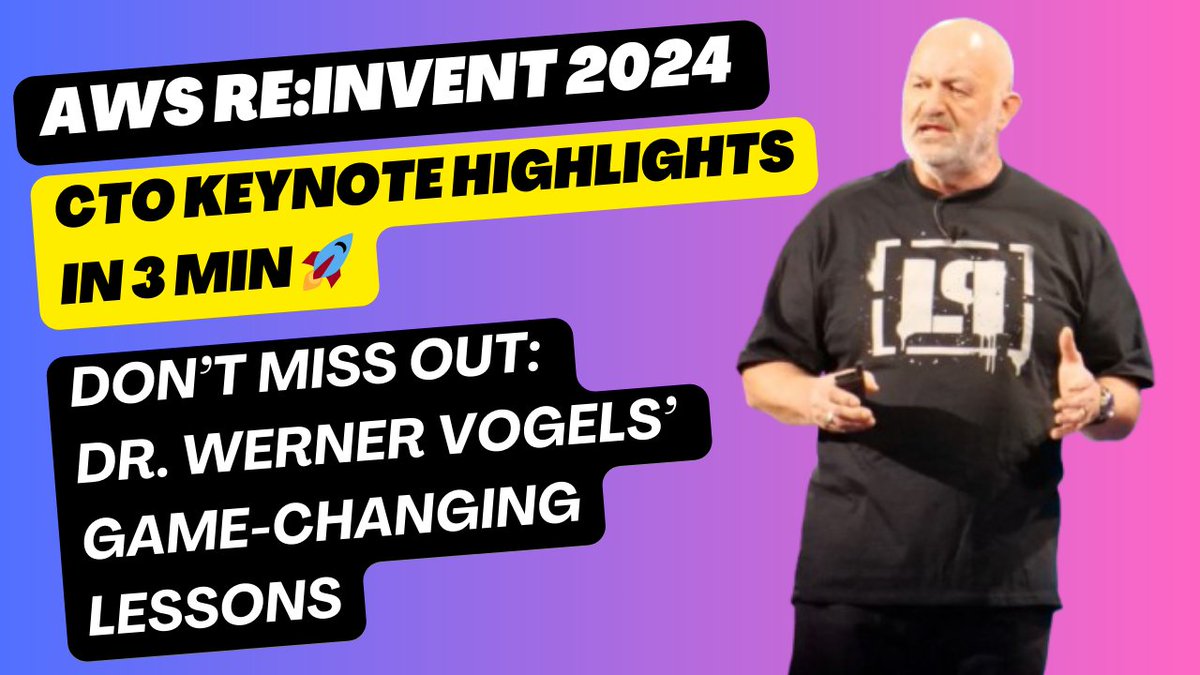 🚀 AWS reInvent 2024 Dr Werner Vogels Keynote Highlights

🌟 6 Principles for Builders
1️⃣ Evolvability
2️⃣ Break complexity
3️⃣ Align org &amp; architecture
4️⃣ Organize cells
5️⃣ Predictable design
6️⃣ Automate

💡 Rethink with Simplexity

📽 Watch: youtu.be/iCWwZItUuvQ?si…

#reinvent2024