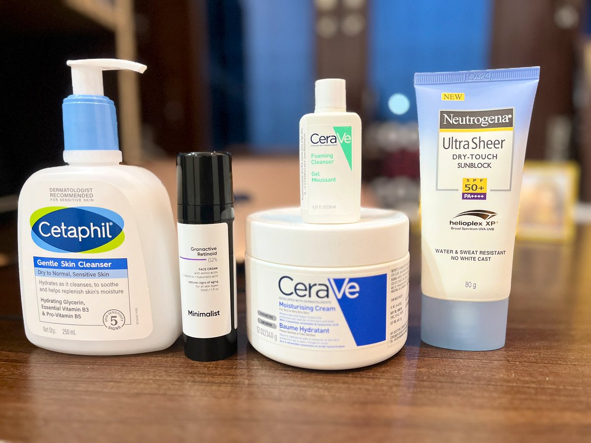 Abhirajputfit's tweet photo. Men's Skin Care Essential:

These are the products I use and every Man should have these

These products are scientifically proven to work.

But no cream will outdo a lack of exercise, poor sleep, or bad nutrition.

Build your foundation first: 
Lift weights, eat right, sleep well.
Then, let skincare do the rest.

Because real skin health comes from what you do daily.
Not just what you put on your face.

Men’s skincare starts with building muscle, not just creams.

And listen , using good skincare products doesn’t make you “beta.”

But relying solely on them? That’s where you go wrong.

What your current routine look like?