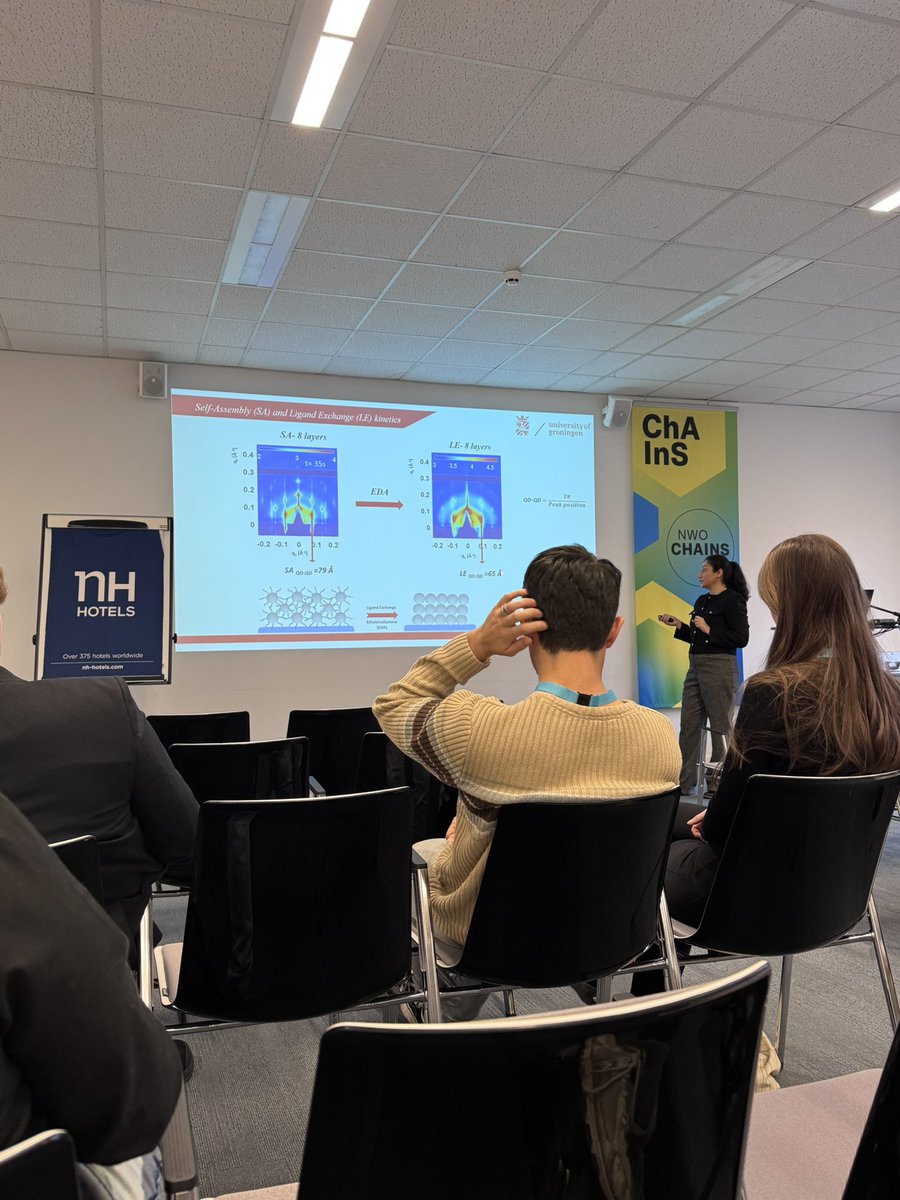 Our PhD candidate Rosa gave an amazing talk on self assembly of nano crystals at the chemistry annual meeting of the Dutch community #chains2024. 
Data from <a href="/DiamondLightSou/">Diamond Light Source</a> 
Well done 👏
 #Science #phdlife