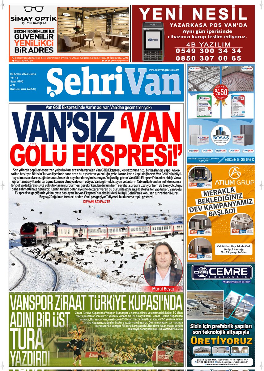 06.12.2024 TARİHLİ GAZETE MANŞETİMİZ

VSN'SIZ 'VAN GÖLÜ EKSPRESİ!'

İŞTE HABERİN DETAYI:
sehrivangazetesi.com/yolu-vandan-ge…
<a href="/BeyazMurat65/">MURAT BEYAZ</a>