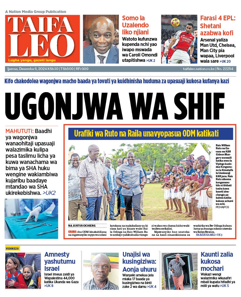 BenardMzalendo's tweet photo. NEWSPAPER REVIEW
FRIDAY, 6TH DEC, 2024 THREAD

1/1 DAILY NATION
-SHA deals: Ruto fights back as queries mount. Health Ministry and Council of Governors say tendering process was 'transparent'.
-Ruto maintains counties were not forced to sign the multi-billion shilling deal(Pg4&amp;5) https://t.co/TyDxm8e8gZ