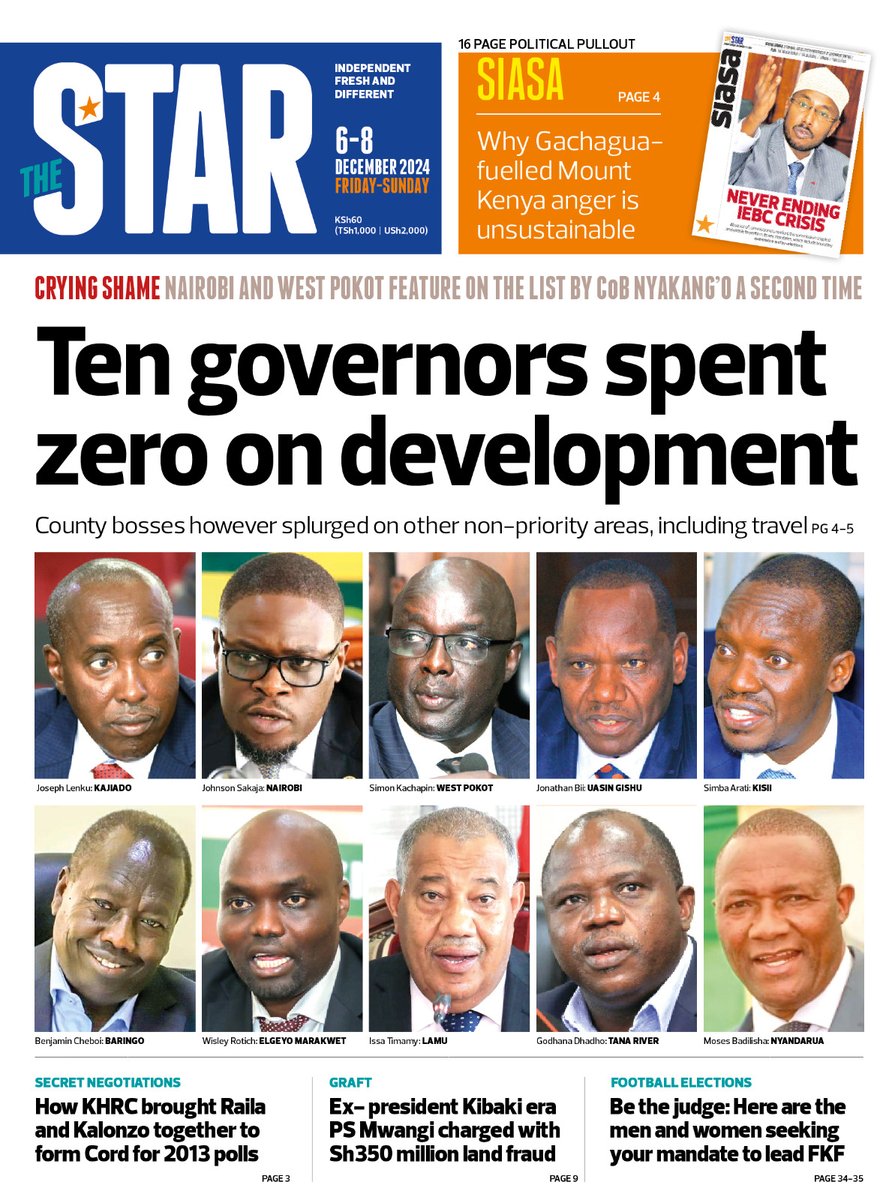 BenardMzalendo's tweet photo. NEWSPAPER REVIEW
FRIDAY, 6TH DEC, 2024 THREAD

1/1 DAILY NATION
-SHA deals: Ruto fights back as queries mount. Health Ministry and Council of Governors say tendering process was 'transparent'.
-Ruto maintains counties were not forced to sign the multi-billion shilling deal(Pg4&amp;5) https://t.co/TyDxm8e8gZ