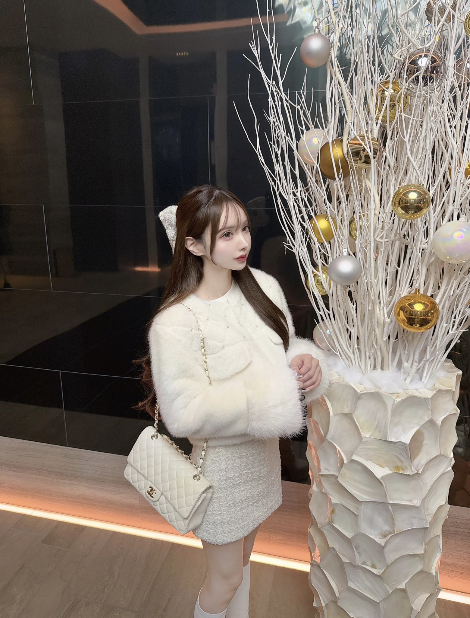 Lumignon feather ribbon op すく cardigan ベージュ