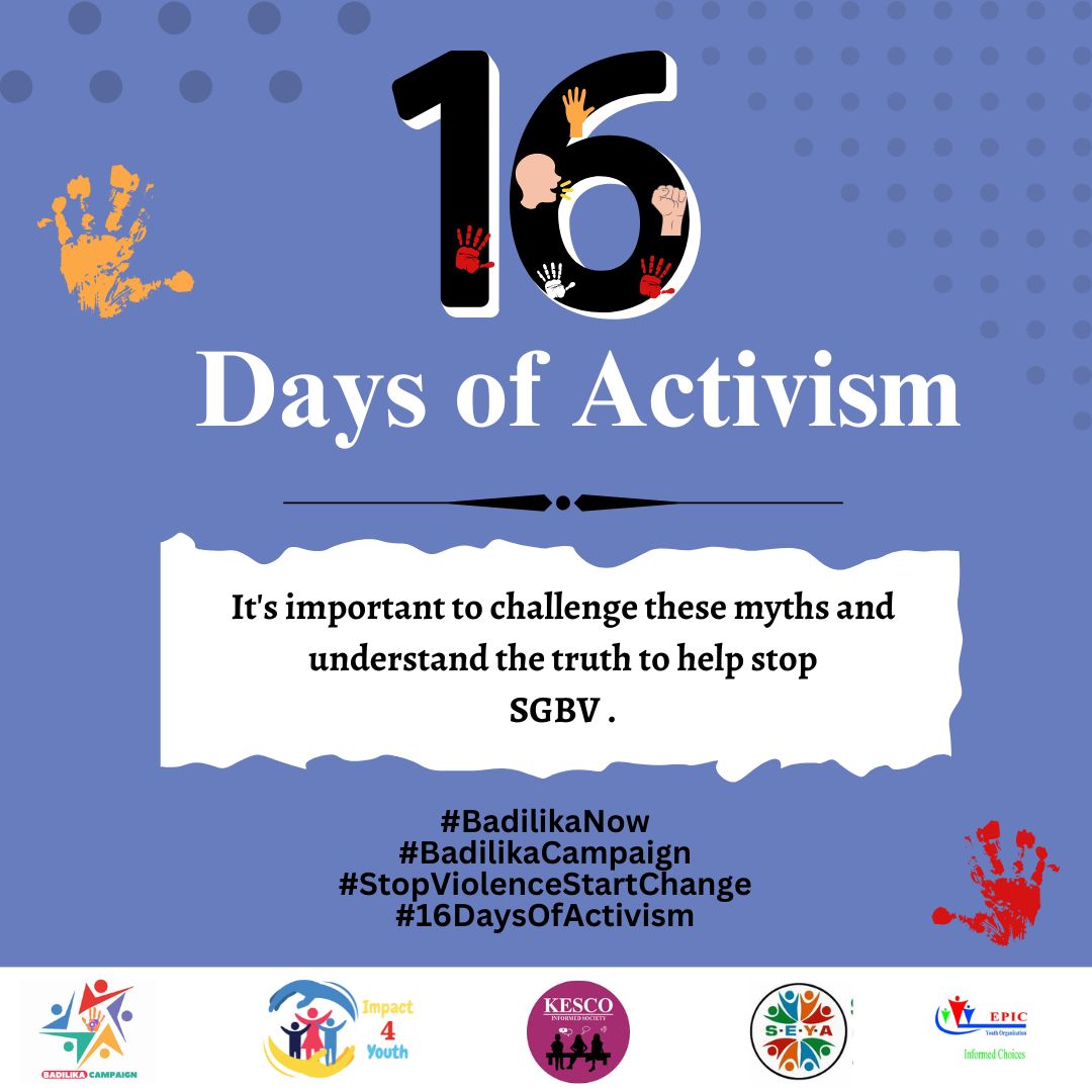 Collobico's tweet photo. Let's challenge harmful myths and stand up for the truth to end SGBV. Together, we can create a safer, more equitable world. #BadilikaNow
#StopSilenceStartChange 
#BadilikaCampaign
@I4Y_Kenya
@youth_seya
@srhkenya1
@Epicyouthorg https://t.co/q288skULUi