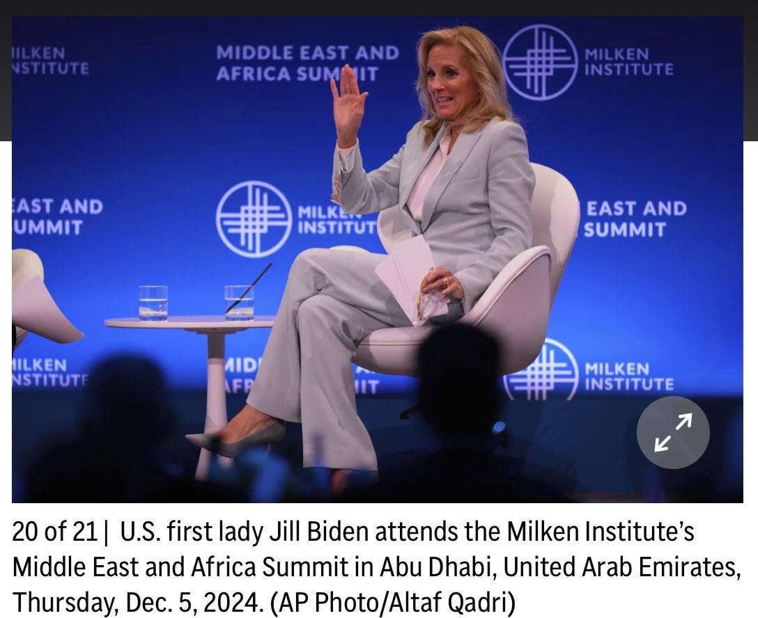 CurtisSChin's tweet photo. #UAE 🇦🇪 ABU DHABI — @FLOTUS Jill Biden praised efforts to fight cancer &amp; called for more attention on women’s health issues as part of her final solo foreign tour as U.S. first lady. 

📸: via @AP @AP_Images at @MilkenInstitute #MIGlobal #MEAsummit 

https://t.co/7CyarEiMWg https://t.co/SkcCj60uAj