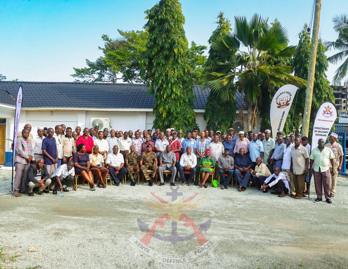 kdfinfo's tweet photo. Maj Gen (Rtd) Lucas Tumbo, Chairperson of the Military Veterans Advisory Committee, and Brigadier Moses Leriari, Director General of the Directorate of Military Veterans (DMV), held a meeting with military veterans from Kenya’s Coastal Region. Read more at https://t.co/Cza3l9uBdZ https://t.co/mNqJZatH5p