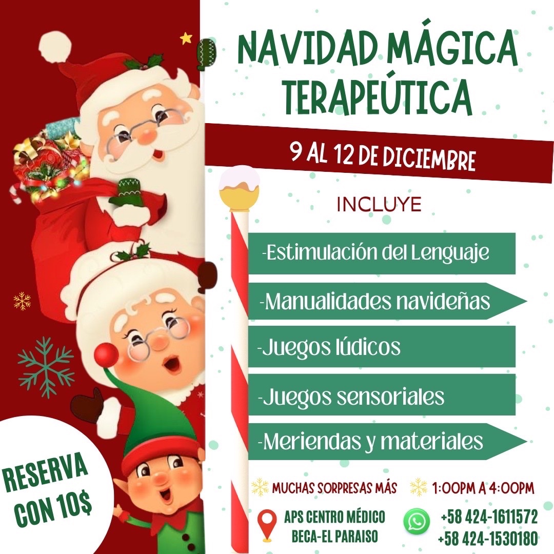 aysbelm's tweet photo. 🎄✨NAVIDAD MÁGICA TERAPEÚTICA✨🎄 

En el servicio de terapia del lenguaje de APS Centro Médico Beca-El paraíso, se brindaran actividades divertidas navideñas.

Horario:1:00 pm a 4pm

-incluye meriendas y materiales

Whatsapp📲: 04241611572/ 04241530180 https://t.co/y7agzLOVnT