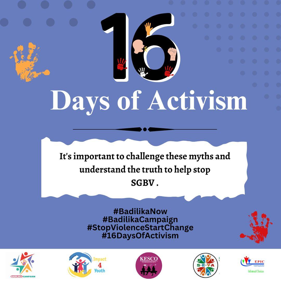 Kenya Srh Care Organization (@srhkenya1) on Twitter photo Through the #BadilikaCampaign we are challenging myths and misconceptions which is the key to breaking the cycle of Gender-Based Violence. Let’s continue the fight against GBV!
#BadilikaNow #StopSilenceStartChange #16DaysOfActivism
<a href="/I4Y_Kenya/">Impact 4 Youth Kenya</a>
<a href="/youth_seya/">Seya Youth Organisation</a>
<a href="/Epicyouthorg/">Epic Youth Organization - Kenya</a> Through the #BadilikaCampaign we are challenging myths and misconceptions which is the key to breaking the cycle of Gender-Based Violence. Let’s continue the fight against GBV!
#BadilikaNow #StopSilenceStartChange #16DaysOfActivism
<a href="/I4Y_Kenya/">Impact 4 Youth Kenya</a>
<a href="/youth_seya/">Seya Youth Organisation</a>
<a href="/Epicyouthorg/">Epic Youth Organization - Kenya</a>