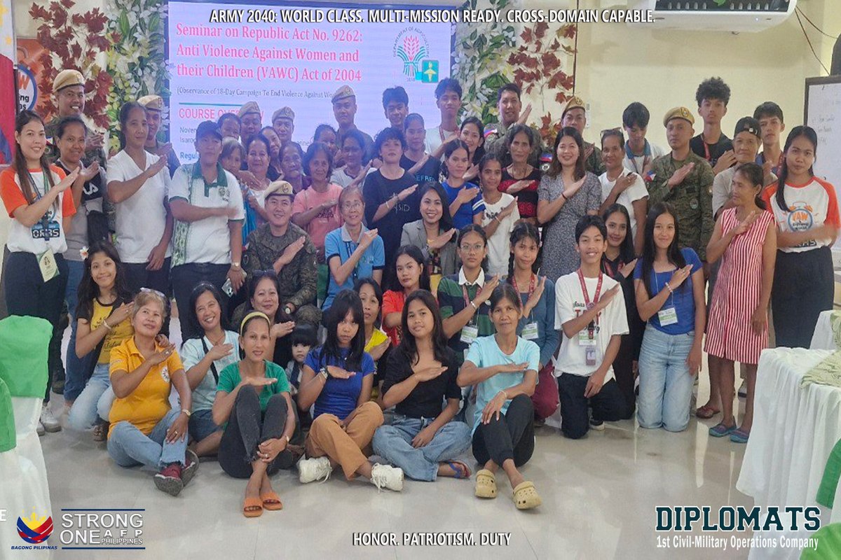 Nine1Diplomats's tweet photo. Violence Against Women and their Children Seminar

#AFPyoucanTRUST
#PhilippineArmy
#StrongUnitedReliable
#KaagapayNgMgaBikolano https://t.co/k2WoKpgFPs