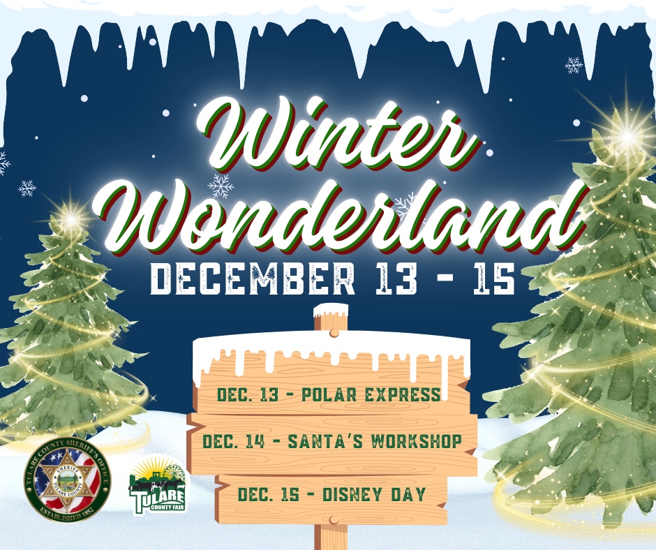 Our Winter Wonderland event, in partnership with the Tulare County Sheriff's Office starts in just ONE WEEK!☃️🎁
Join us for three days of winter cheer next weekend!🎄