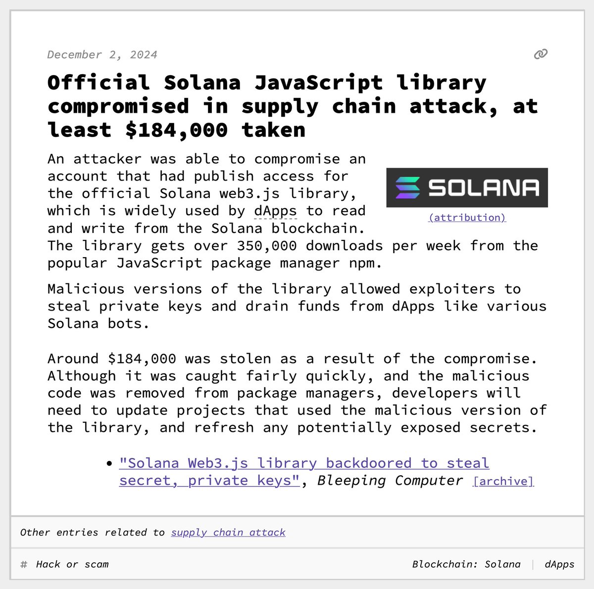 Sadly crypto tech should be able to help solve this problem. OSS supply  chain is a disaster