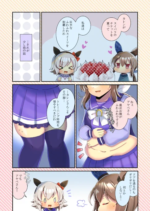 ウマ娘のカレンチャンとアドマイヤベガの太りすぎ漫画を描かせて頂きました!
リクエスト有難うございます✨
https://t.co/ncwT5rhT2z #Skeb #ウマ娘 #カレンチャン #アドマイヤベガ 