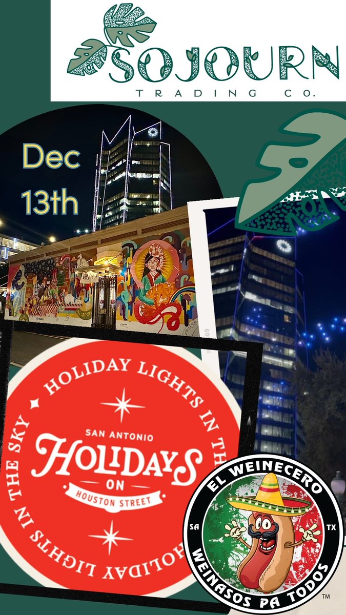 Sojournsatx's tweet photo. Illuminate the night with Holiday Lights in the Sky! Views can be seen at 7pm, 8pm, and 9pm from our patio all the way down Houston Street to the Alamo. 
Enjoy El Weinicero Pop Up on our patio and cold drinks from our bar. We will have seating outside for your viewing pleasure. https://t.co/yPQAJeI7NE