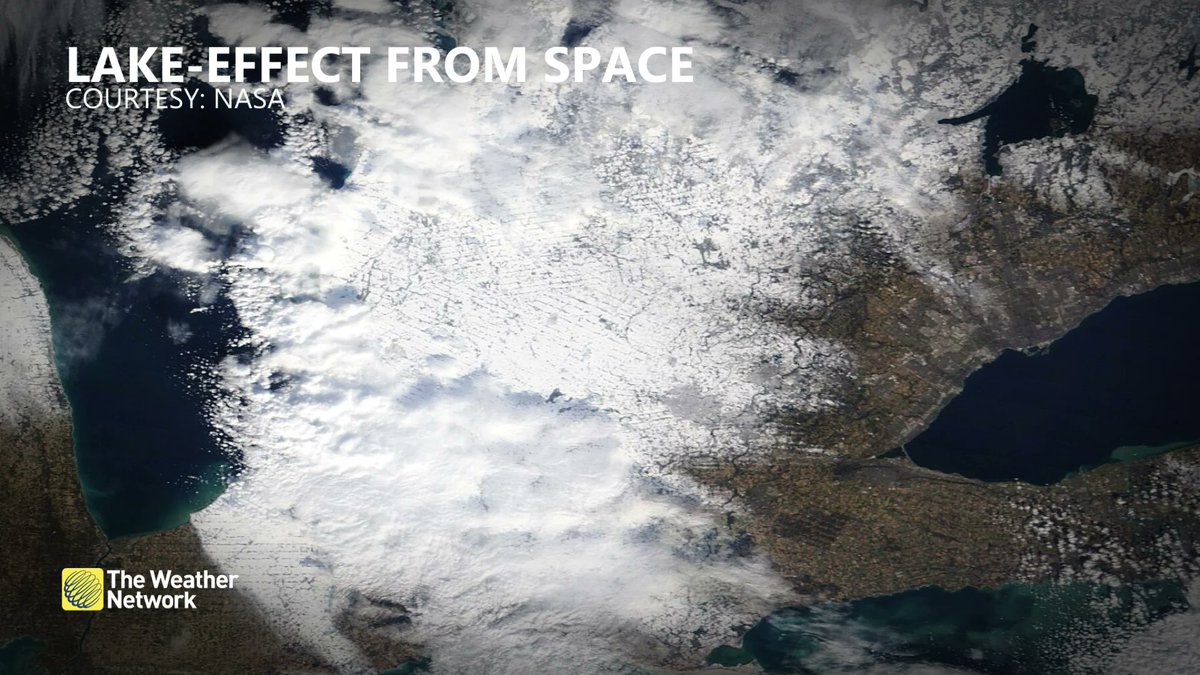 .<a href="/NASA/">NASA</a> image on Tuesday captured dramatic, lake-effect snowfall in southern Ontario. Regions downwind of Lake Huron are painted in thick coat of white, while areas just adjacent to localized bands remain untouched. <a href="/50ShadesofVan/">Ty</a> has the story. #onstorm theweathernetwork.com/en/news/weathe…