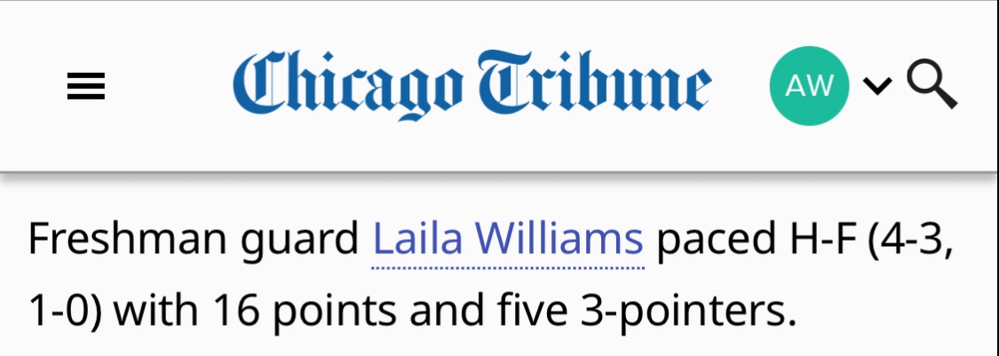 LailaHoops's tweet photo. Laila Williams - PG/SG
Freshman 
1st Official Conference 
Varsity (Away Game) HF vs Lincoln-Way East 

We got the W! 

#HFStrong💪🏾

Thank you for the recognition @chicagotribune @LeagueRDY

@PGHIllinois @PGHByron @pgh_lisa https://t.co/VmEdhZuiSz