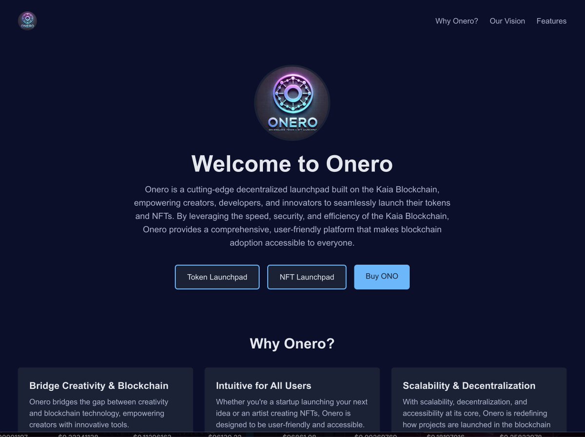 Onero landing page is live🥳

Check it out onero.app🥂

Are you ready for $ONO token fair launch on our own  token launchpad platform on Kaia blockchain? If you're, then follow us on X and join our Telegram t.me/apponero😍

<a href="/BuildonKaia/">Kaia Developers</a> <a href="/KaiaChain/">Kaia</a>