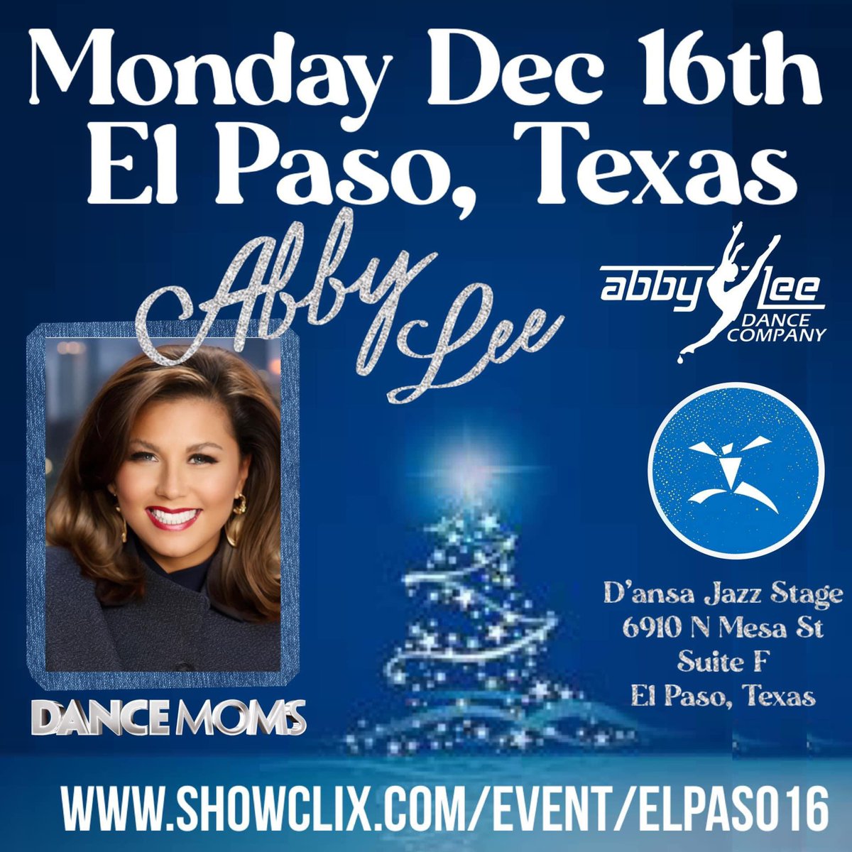 Abby_Lee_Miller's tweet photo. EL PASO! I’ll see you in my class on December 16th right before the holdays 🎄❄️✨ head over to https://t.co/4i6Zfwg1P2 to get tickets before they’re gone! #aldc #aldcalways #abbylee #abbyleedancecompany #dancemoms #madhouse #leaveitonthedancefloor #dance https://t.co/KCPBxsPL0t