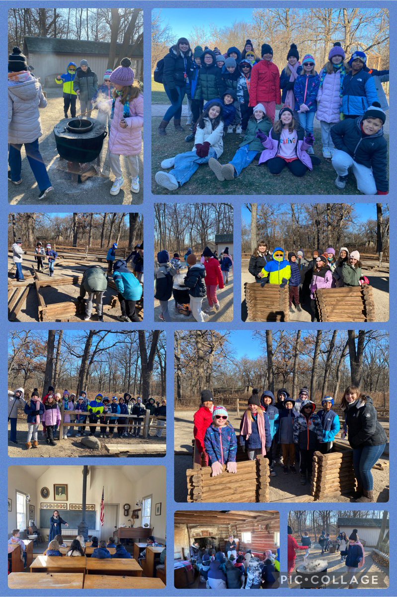 MsPetersen5th's tweet photo. 5th Grade had a great time at The Grove on our field trip today to expand our learning of the Wild West in the 1800s! Students enjoyed making candles, building their own log cabins, making rope, looking at artifacts, and learning in a schoolhouse! 🕯🪵 @ElemNorthD73 #commitmENt https://t.co/n1J2mIVgaU