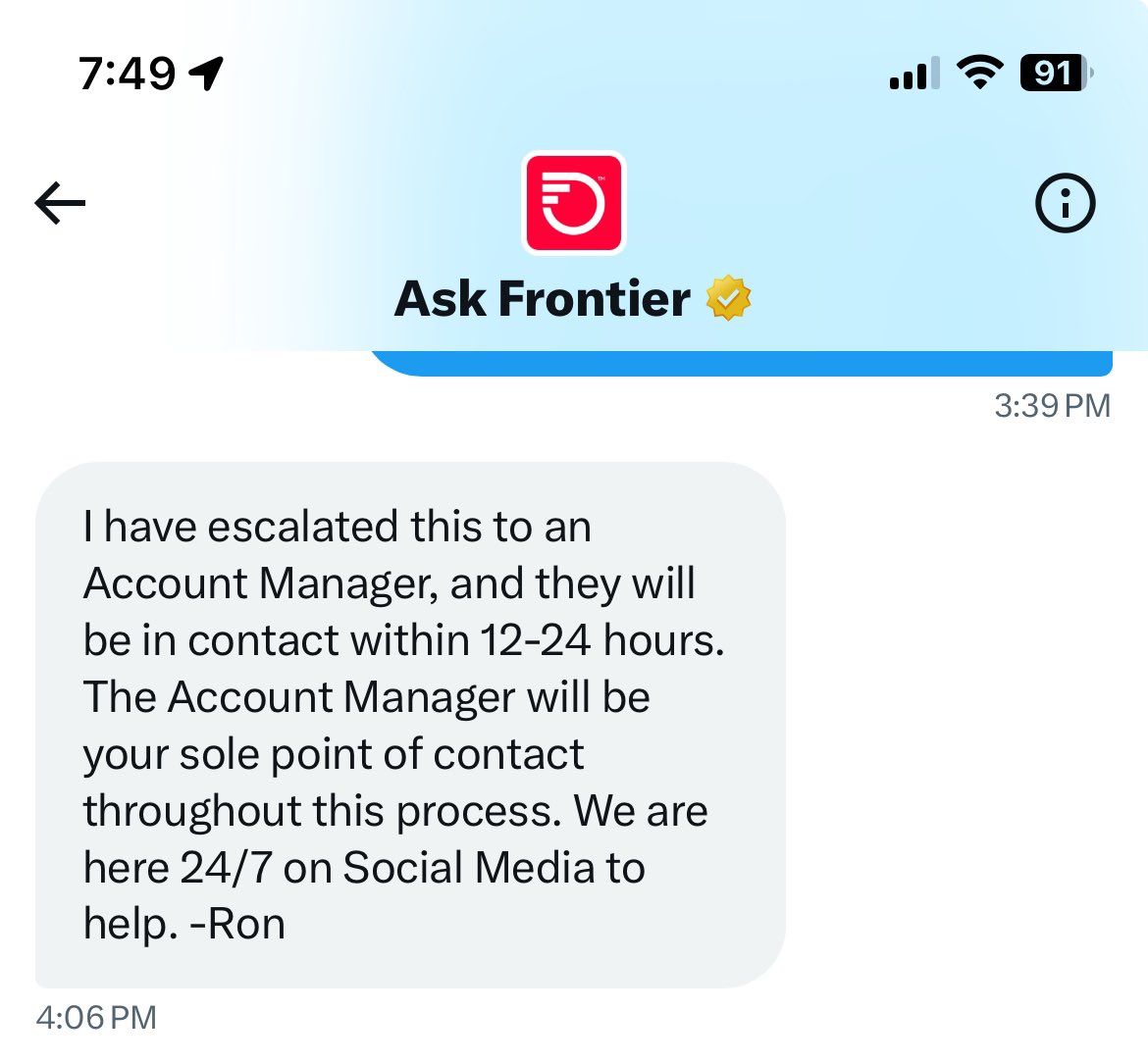 ThatWebb's tweet photo. Still nothing from anyone from @FrontierCorp, closing in on a full week of lies and nonsense. @N5JFY hmmm. https://t.co/Avgo0naqfz