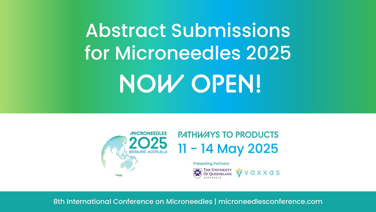 Abstract submissions are NOW OPEN for #Microneedles2025! Share your microneedle research and discoveries with global experts under the theme Pathways to Products. Poster &amp; oral presentations available – students &amp; early-career researchers welcome! microneedlesconference.com/pages/abstract…