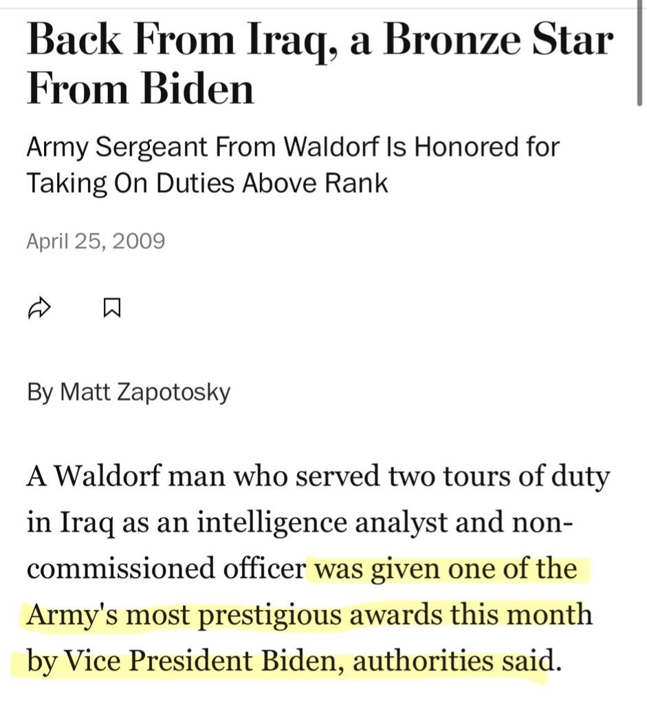 SonofHas's tweet image. When Biden awarded the Bronze Star to an intelligence analyst, @Washingtonpost called it “one of the Army’s most prestigious awards” 

But when @PeteHegseth earns two of them, WaPo says “Actually, they’re pretty common”

It’s (D)ifferent for some people