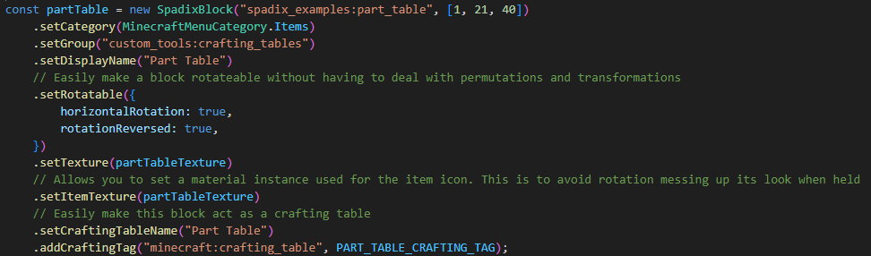 Hello all! We’ve got another cool feature to show off!
With the original add-on format, it can get messy when you have to define various definitions across multiple different files; Spadix allows you to define textures and textures for said block in the same file.