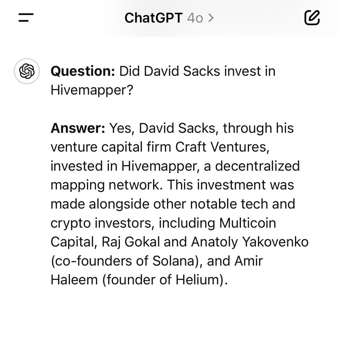 David Sacks is invested in @Hivemapper $HONEY and @dYdX $DYDX