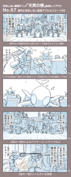 (まだ)存在しない劇場アニメ
「『天冥の標』第1部メニー・メニー・シープ」から
原作に存在しない追加アクションシーン(3/10)

原作ではすぐ逃げてしまうクレヴ達に先導工兵を5体供与、
オシアンには車を与えてカーチェイスシーンを追加しようという試みです 