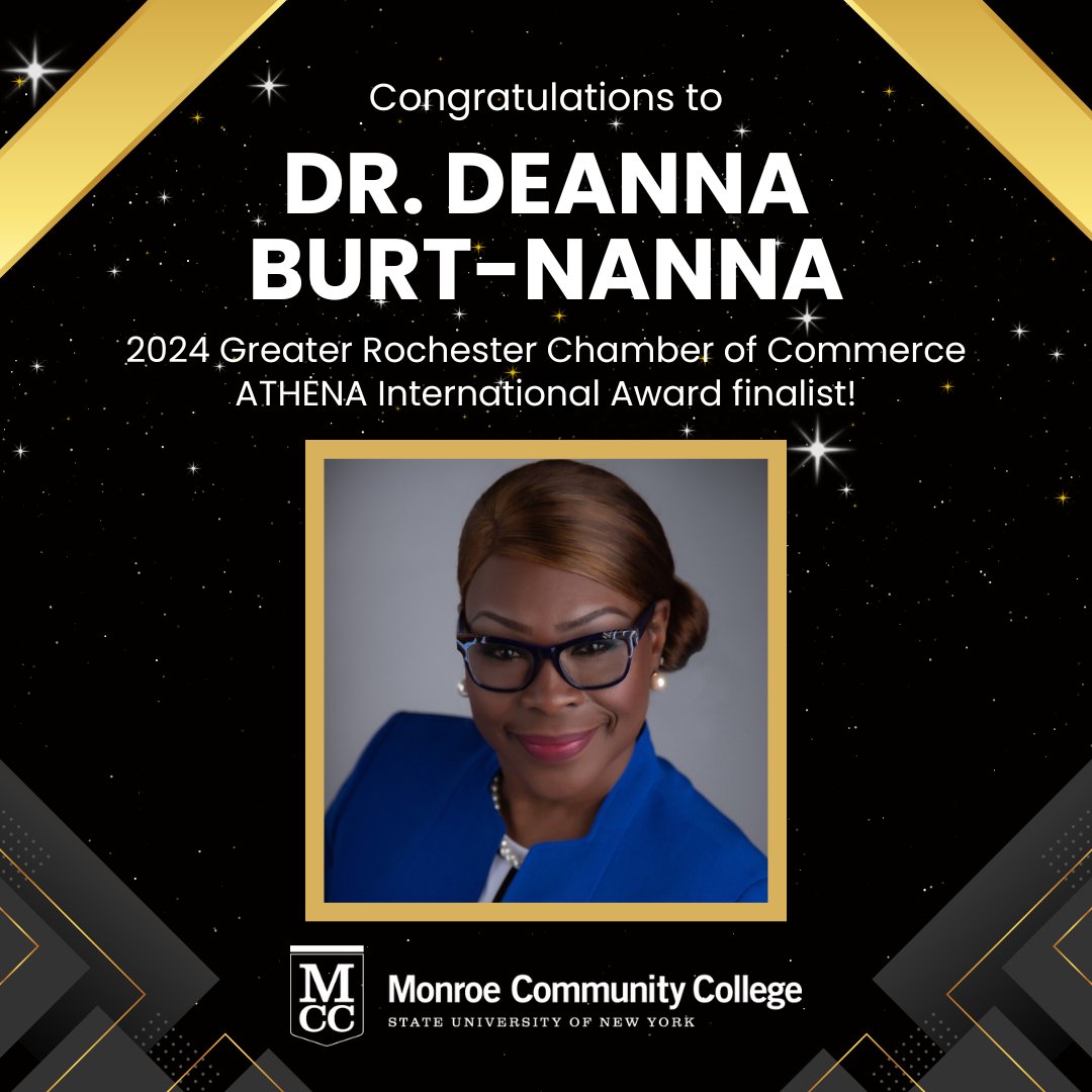 MonroeCC's tweet photo. Congratulations to @DrDeAnnaBNanna on being named a finalist for the @RochesterChambr ATHENA International Award which recognizes the achievements of women in business, community service, and the professional advancement of women!
#MCCProud #GreaterROC #UnlockingOpportunity https://t.co/65M3ehEsbi