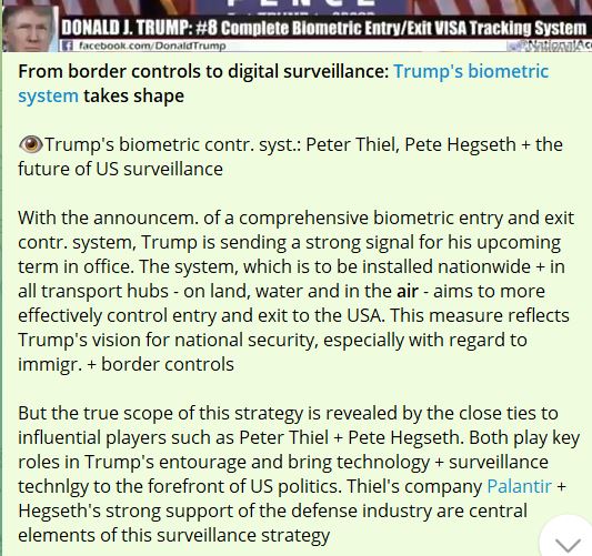 OculumLabs's tweet photo. Trump announces "complete biometric tracking system" ... one step from Obsidian and social credit, they're going to implement all of this now with his new cabal cabinet:
#csrq #usdr #cbdc #agenda2030 #wef #btc #eth #trump2024 #obsidian #trump #nanodust #elon #starlink https://t.co/UUGUtcc37N