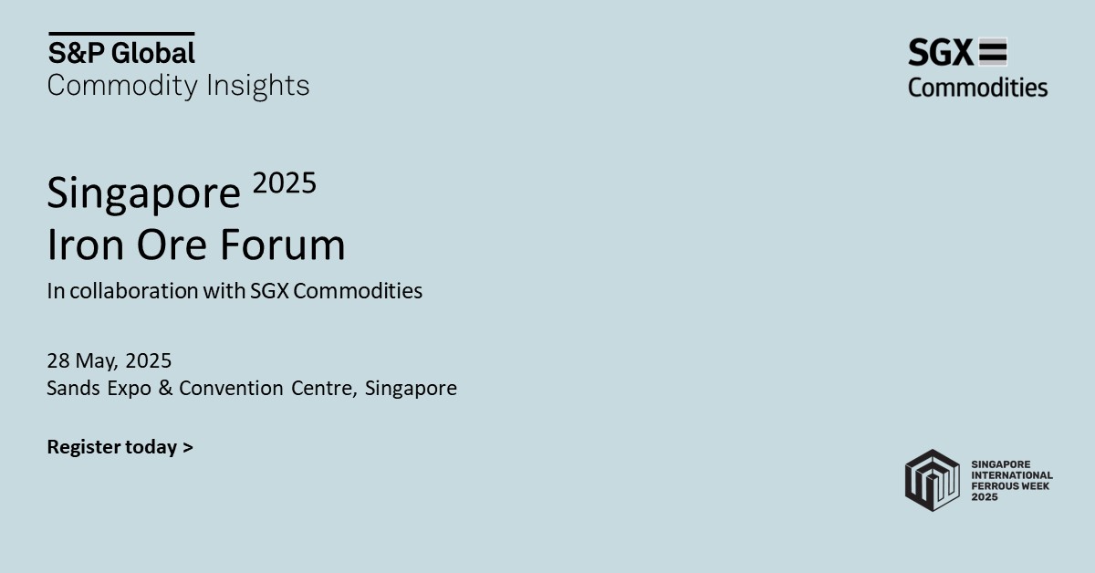 EnergySPG's tweet photo. Registration is now open for the Singapore Iron Ore Forum #SIOF taking place on 28 May, 2025. As part of the #Singapore International Ferrous Week (SIFW), @SGXGroup Commodities is partnering with @SPGCI to bring clarity.
Register today https://t.co/ggiq0YvGfQ https://t.co/3bNItVTbzp