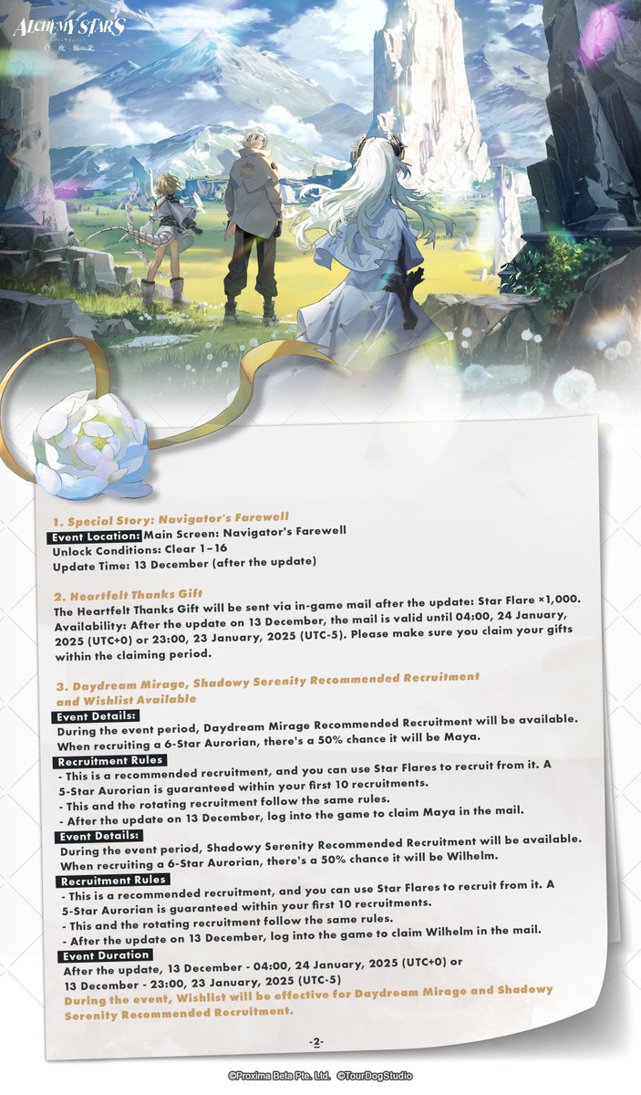 AlchemyStarsEN's tweet image. As a final thank you, we've prepared a special story and a bonus gift to commemorate our journey through Astra, starting 13 Dec.
We will always treasure the bonds forged with Navigators and will release a special edition to remember your time in Alchemy Stars.
#AlchemyStars