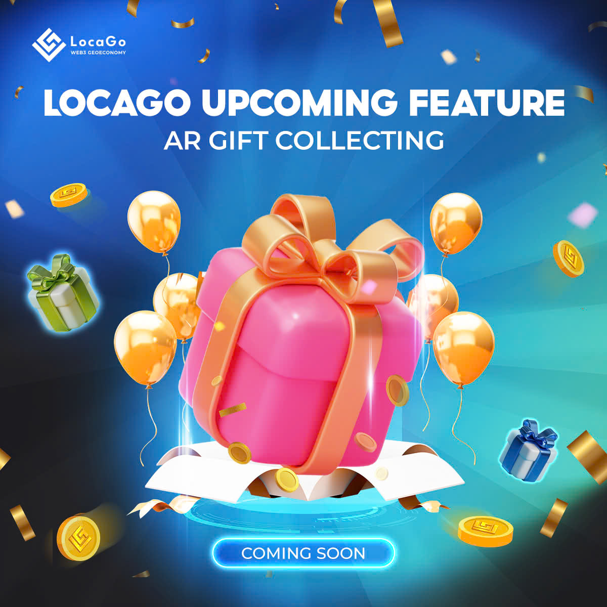 LocaGo_Official's tweet photo. 🎉 𝐍𝐞𝐰 𝐅𝐞𝐚𝐭𝐮𝐫𝐞 𝐀𝐧𝐧𝐨𝐮𝐧𝐜𝐞𝐦𝐞𝐧𝐭: 𝐀𝐑 𝐆𝐢𝐟𝐭 𝐁𝐨𝐱 𝐢𝐬 𝐂𝐨𝐦𝐢𝐧𝐠 𝐒𝐨𝐨𝐧!

✨ Catch the Excitement with Our Upcoming AR Gift Box Feature!
👉 𝑯𝒐𝒘 𝒕𝒐 𝑮𝒆𝒕 𝑰𝒕: Visit your favorite FnB locations and catch AR Gift Boxes in the real world!
🍰 𝑹𝒆𝒘𝒂𝒓𝒅𝒔 𝑰𝒏𝒔𝒊𝒅𝒆: LCG and Cakes are waiting for you!

⏳ 𝑻𝒉𝒆 𝒇𝒆𝒂𝒕𝒖𝒓𝒆 𝒘𝒊𝒍𝒍 𝒃𝒆 𝒍𝒊𝒗𝒆 𝒔𝒐𝒐𝒏—𝒈𝒆𝒕 𝒓𝒆𝒂𝒅𝒚 𝒕𝒐 𝒄𝒐𝒍𝒍𝒆𝒄𝒕 𝒂𝒏𝒅 𝒆𝒏𝒋𝒐𝒚!
💡 𝐅𝐨𝐥𝐥𝐨𝐰 𝐮𝐬 𝐭𝐨 𝐛𝐞 𝐭𝐡𝐞 𝐟𝐢𝐫𝐬𝐭 𝐭𝐨 𝐤𝐧𝐨𝐰 𝐰𝐡𝐞𝐧 𝐭𝐡𝐞 𝐚𝐝𝐯𝐞𝐧𝐭𝐮𝐫𝐞 𝐛𝐞𝐠𝐢𝐧𝐬! 🎯