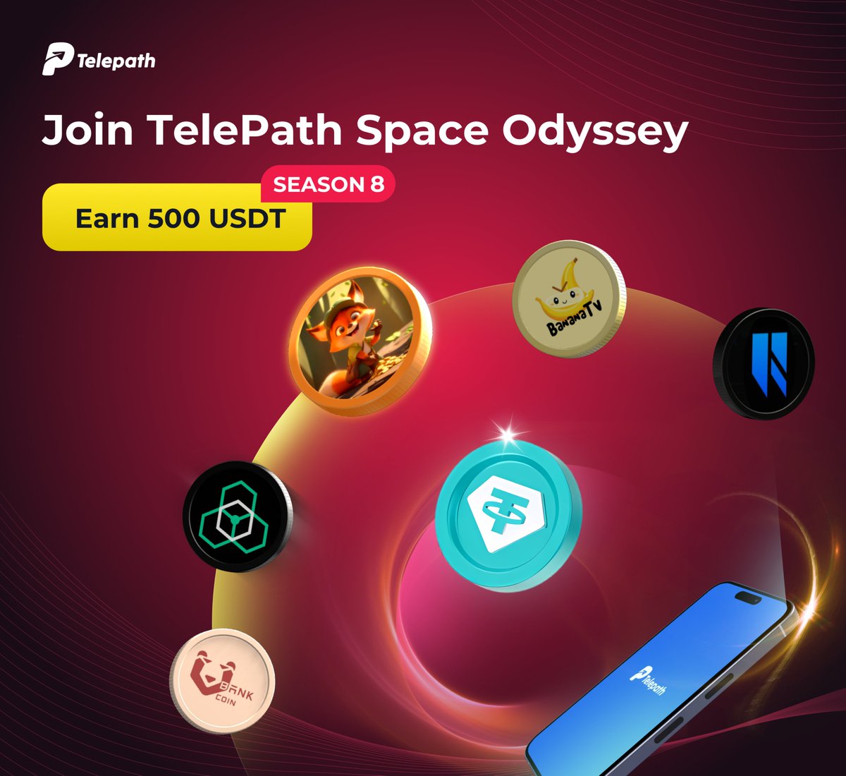 🎉 Welcome to the <a href="/TelePath_Ton/">TelePath</a> Space Odyssey Season 8！  

💸Get ready for free 500 $USDT 

➡️ Join Now! t.me/TelePath001bot…

<a href="/net3org/">Net3</a> <a href="/zkLink_Official/">zkLink | Aggregated Rollup 🐊</a> <a href="/BananaTVbot/">BananaTV</a> <a href="/Foxcoin_TON/">FOXCOIN</a> @Bankcoin_com