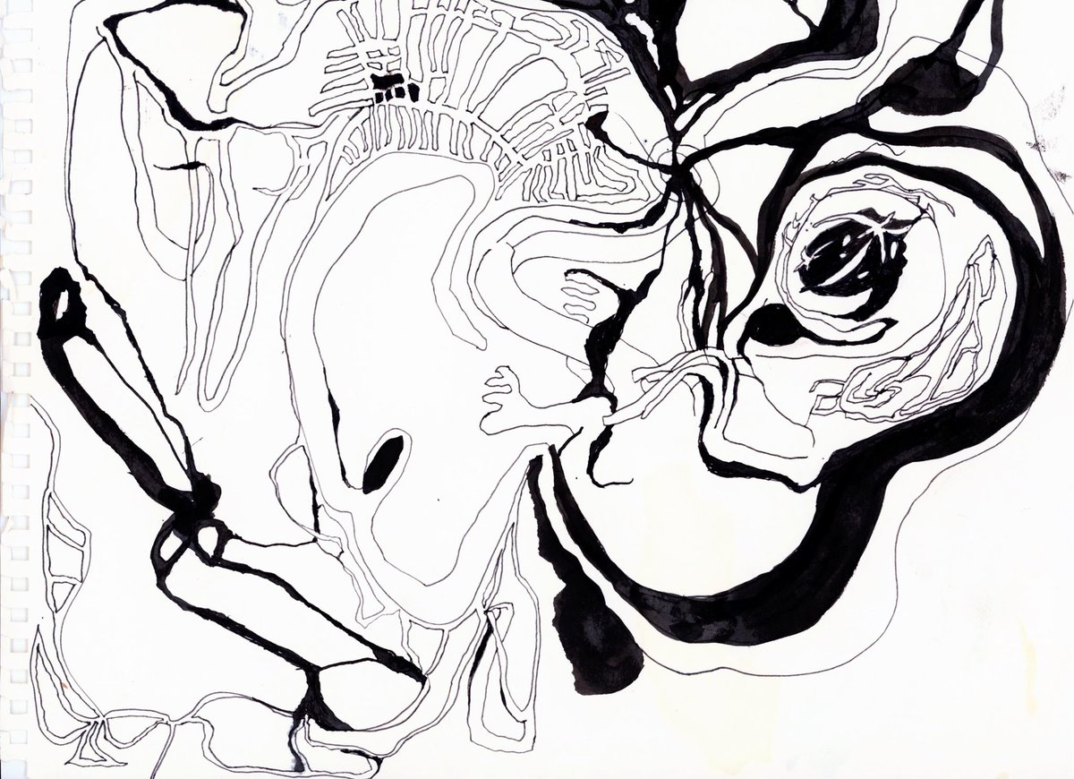 geeeziee's tweet photo. pt. 2 of left-handed series, india ink on vintage drawing paper (2024) https://t.co/wiXocoRBAM