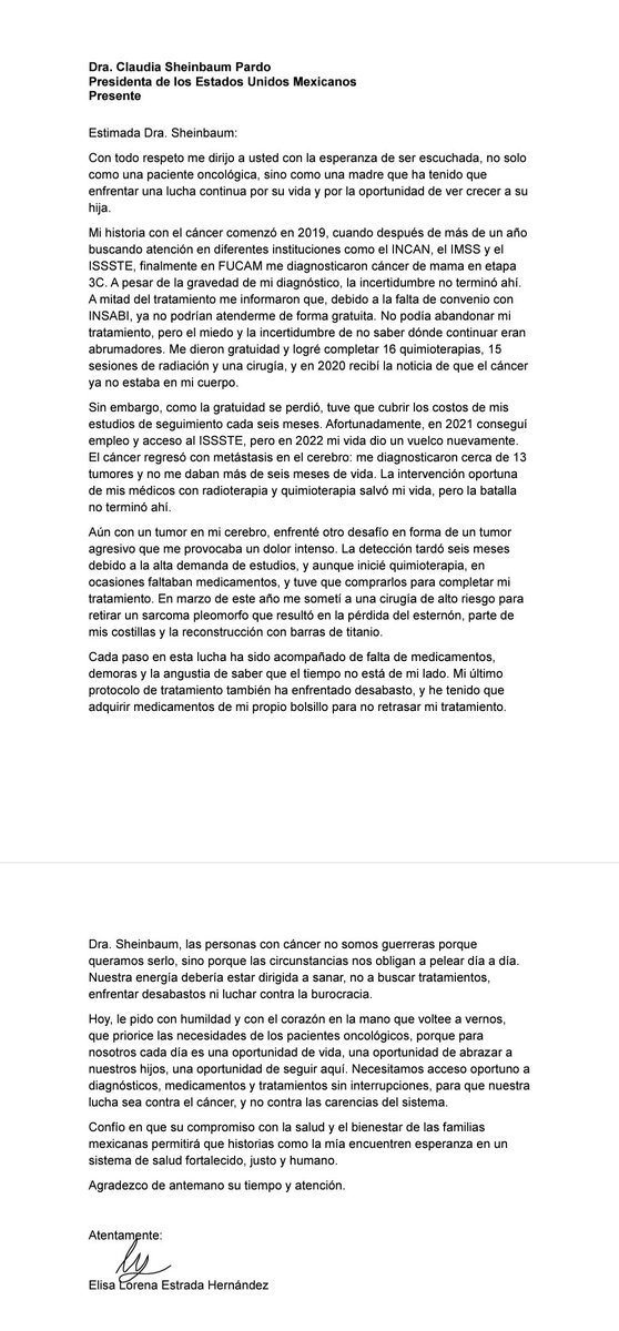 loreestrada's tweet photo. Con todo respeto y con el corazón en la mano @Claudiashein de mujer a mujer le pido nos escuche. Hemos tenido retrasos de tratamientos, diagnósticos, estudios, consultas, necesitamos mayor infraestructura para poder atendernos. https://t.co/3IAE6EqqIZ
