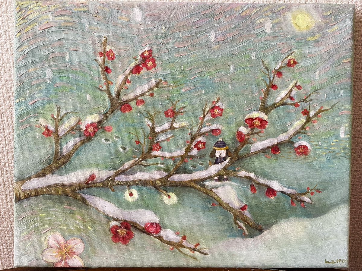 Pecalatta's tweet photo. 現在開催中、アートピアさんの「冬展」に出品中の作品を順にご紹介します。
②「雪裏清香」(F3)
雪が降り頻る中、春に先んじて蕾を膨らます梅の花を描いた作品です。
強く生きる梅に思いを馳せて🌨️
#Artpia https://t.co/wcBMY6vYdj