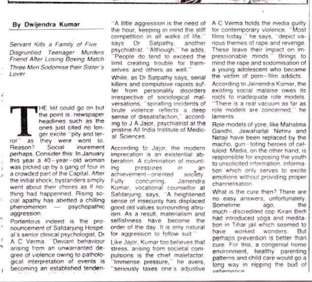 dwijendra1971's tweet photo. It is really shocking to knw dat a 12 yr old has been killed by friends! But i had already done a writeup in '96 working wid @PTI_News on growing aggressiveness in d society. We must tell #children to develop tolerance! Tit for Tat won't work #Psychology #Psychologists #Emotions https://t.co/szX1cYZdBX