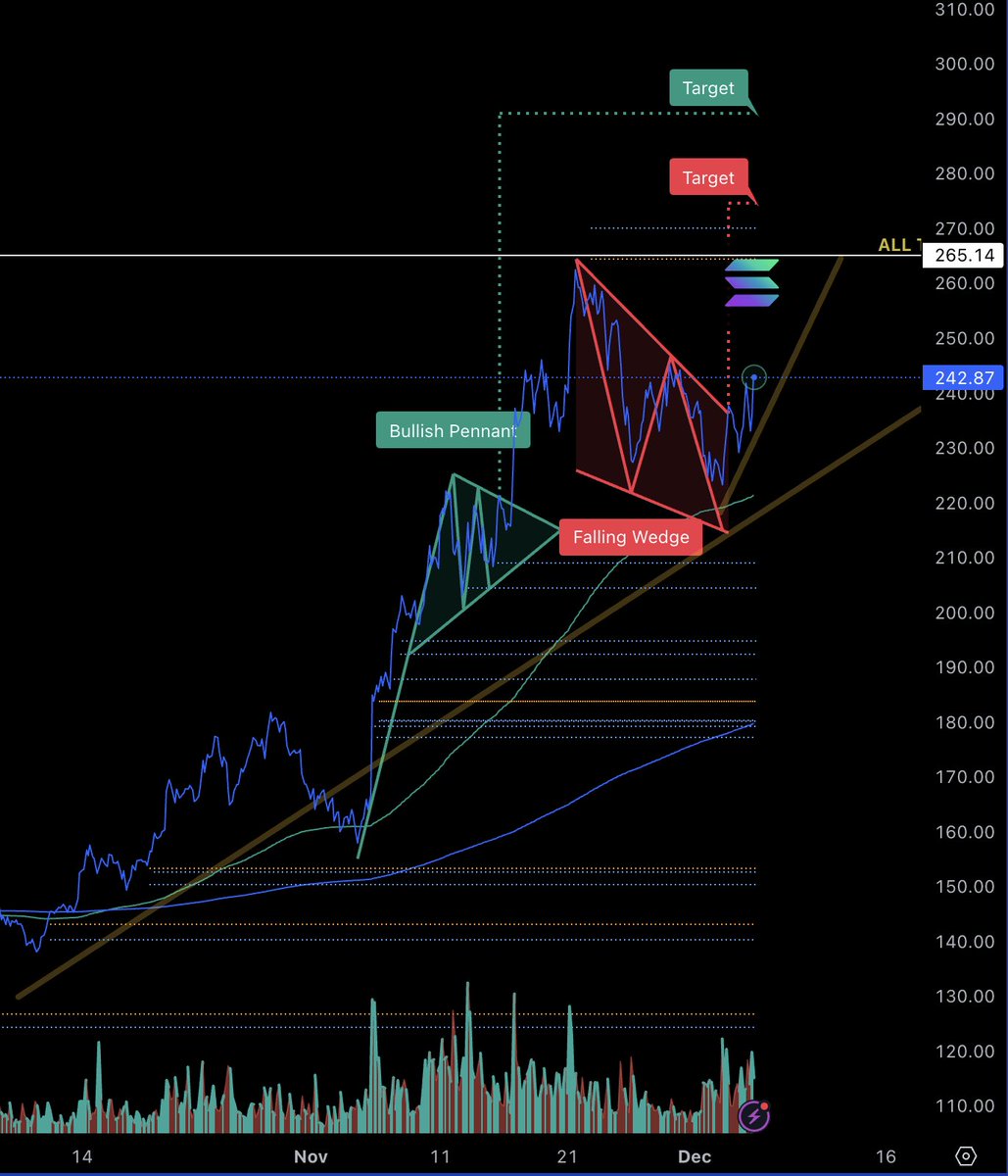 #Solana 4hr TA: Targets $275 and $291 out the Bullish Pennant and Falling Wedge