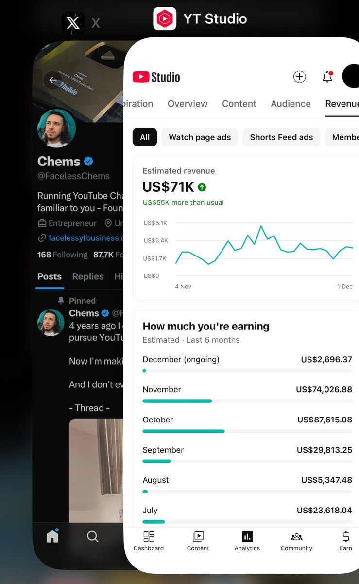 harshitagu72595's tweet photo. Faceless channel December 2024  

- made $74,026.88 
- uploaded 79 videos 
- spent ~$5,500 on production ($70/video)  

Total profit: $68,526.00  

P.S I've created a detailed course revealing my exact system. 

Like &amp; comment "channel" and i'll DM it (must follow) https://t.co/ylumKE3U4y