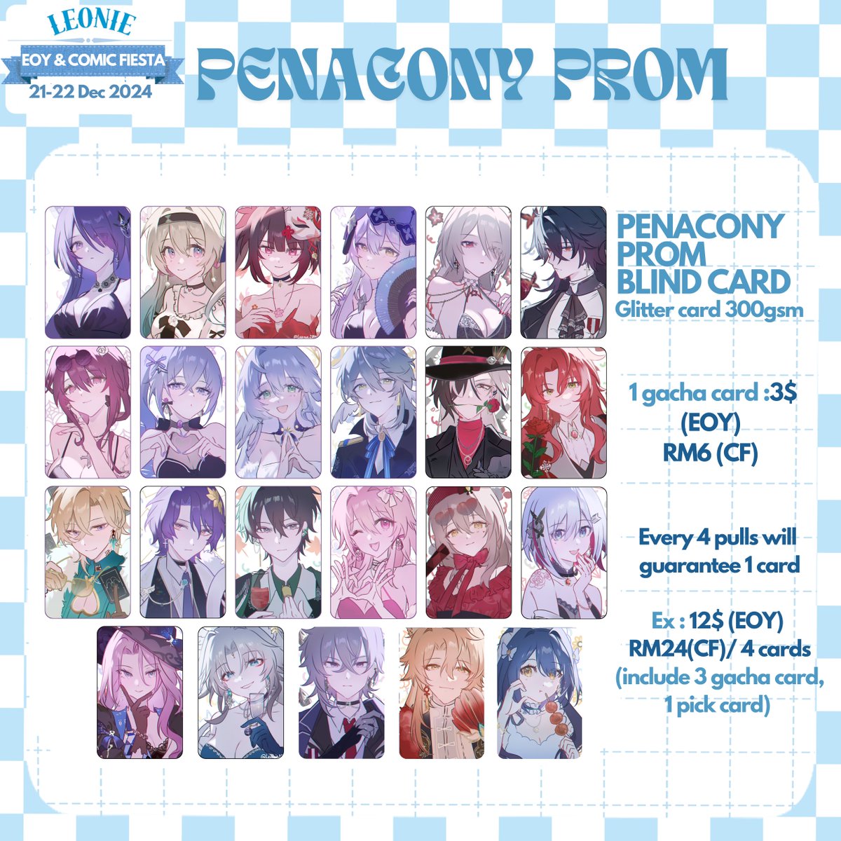 Leonie2814's tweet image. (RTS are appreciated!! 🌸)
Here's my #EOY &amp;amp; #comicfiesta2024 catalogue! 

💜Form link for EOY :forms.gle/BBucqZ3SyTedfq…
❤️Form link for Comic Fiesta :forms.gle/PxMZSLHBVEfimK…
🕒 PO : 6/12-11/12.
🗓️ 21 &amp;amp; 22 Dec
See ya!

EOY : booth H18,CF: N/A
#HonkaiStarRail #GenshinImpact 
(1/4)
