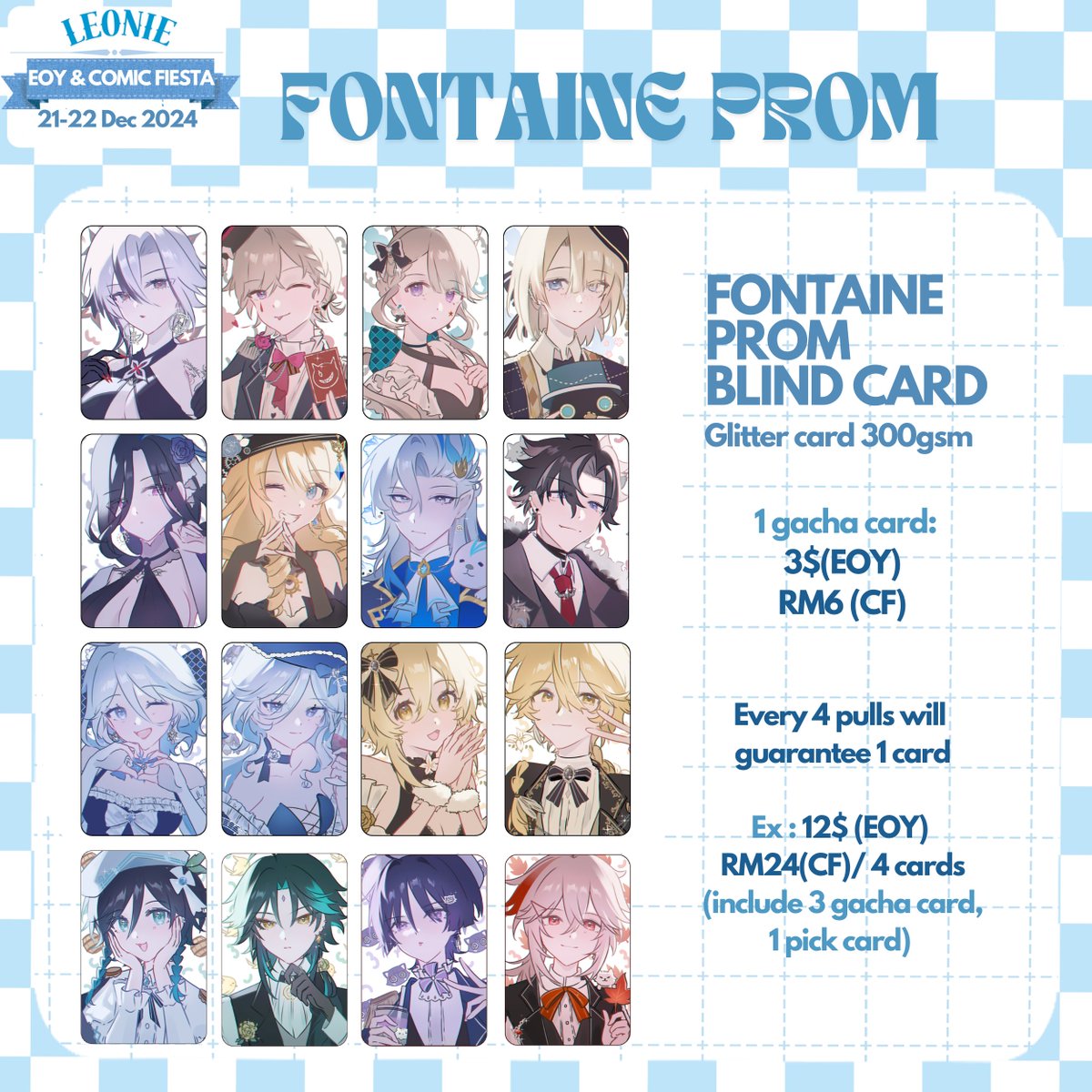 Leonie2814's tweet image. (RTS are appreciated!! 🌸)
Here's my #EOY &amp;amp; #comicfiesta2024 catalogue! 

💜Form link for EOY :forms.gle/BBucqZ3SyTedfq…
❤️Form link for Comic Fiesta :forms.gle/PxMZSLHBVEfimK…
🕒 PO : 6/12-11/12.
🗓️ 21 &amp;amp; 22 Dec
See ya!

EOY : booth H18,CF: N/A
#HonkaiStarRail #GenshinImpact 
(1/4)