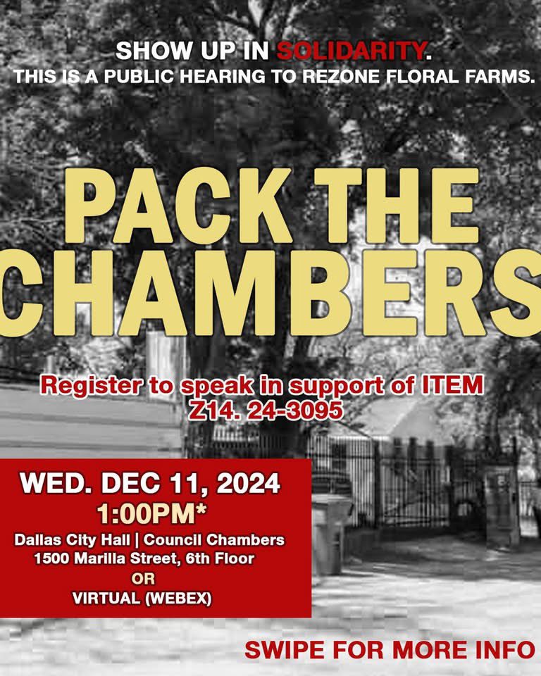 cleanerair's tweet image. Registration is now LIVE to speak in support of Floral Farms’ zoning case. Register in support regardless if you can make it! Each submission counts
🔗personalfinance.dallascityhall.com/speakers.aspx

📧 You can also email city council: downwindersatrisk.org/featured-citiz…
