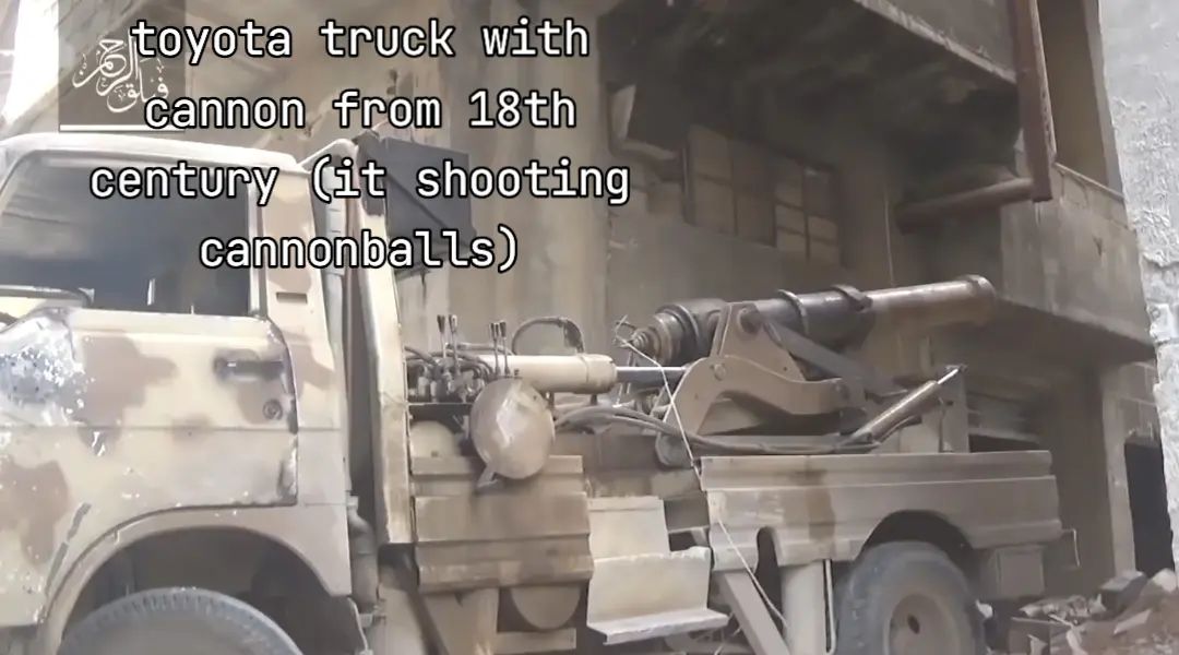 ShitpostRock's tweet photo. The Syrian civil war has produced some of the most outrageous weaponary on this planet https://t.co/Gwu38mUz0m