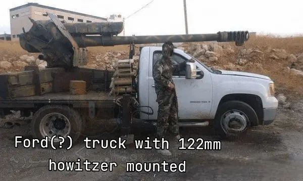 ShitpostRock's tweet photo. The Syrian civil war has produced some of the most outrageous weaponary on this planet https://t.co/Gwu38mUz0m