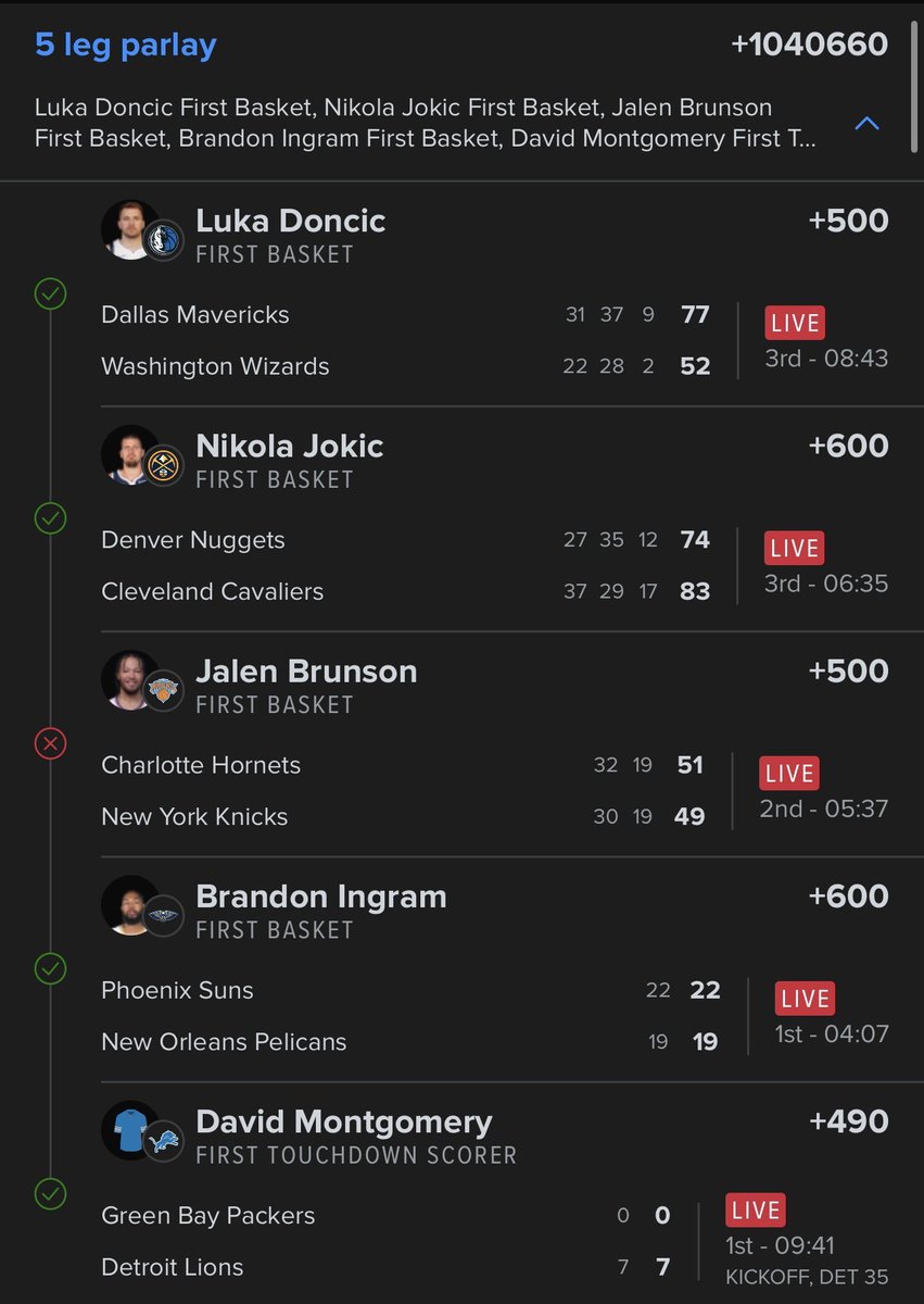 +1040660 FIRST BASKET/TD PARLAY LOSES BY ONE LEG 😭

(via <a href="/JaredStrube/">Jared Strube</a> <a href="/FDSportsbook/">FanDuel Sportsbook</a>)