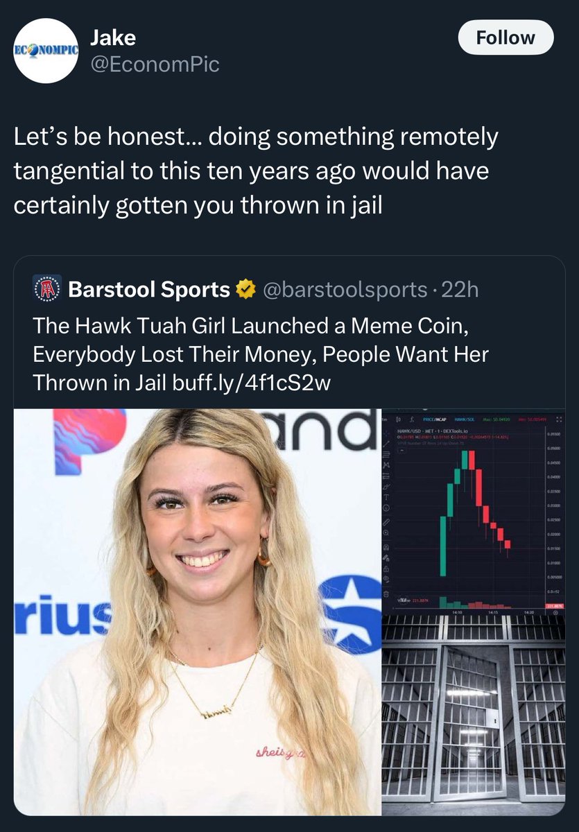 EpsilonTheory's tweet photo. The moral outrage over Hawk Tuah girl in a world where Chamath walks free is pretty wild to me. https://t.co/Q7Qu5P2FUR