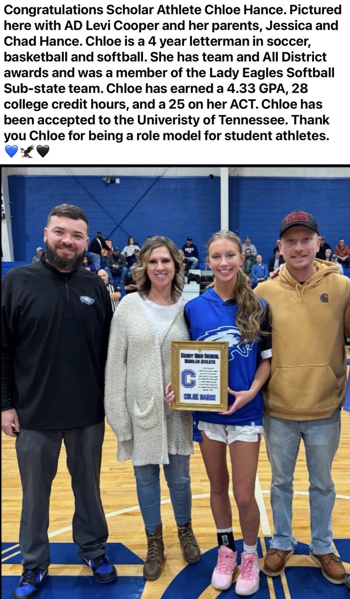 Cosby_Boosters's tweet photo. Congratulations Scholar Athlete Chloe Hance https://t.co/zV7NBaRJ2h