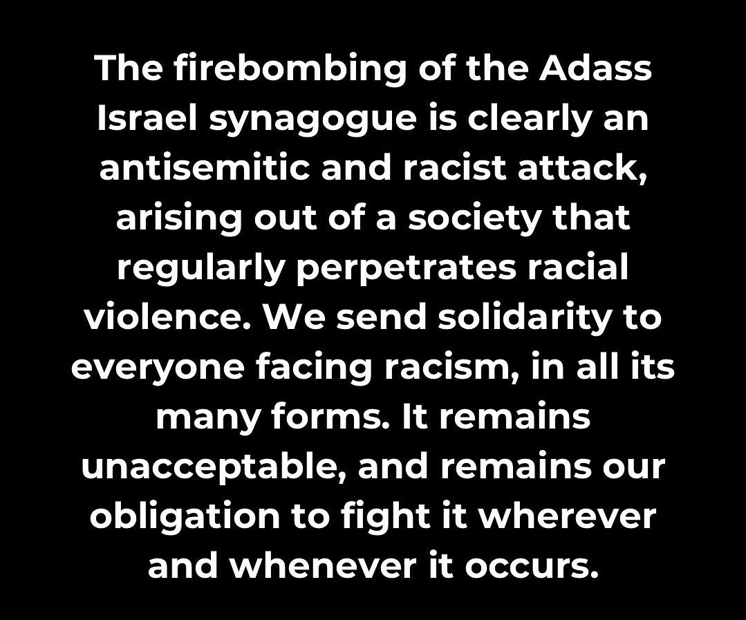 Joint statement from us and the Loud Jew Collective.

Our hearts go out to the victims of this attack and to all victims of racism.

Fascism will never win.