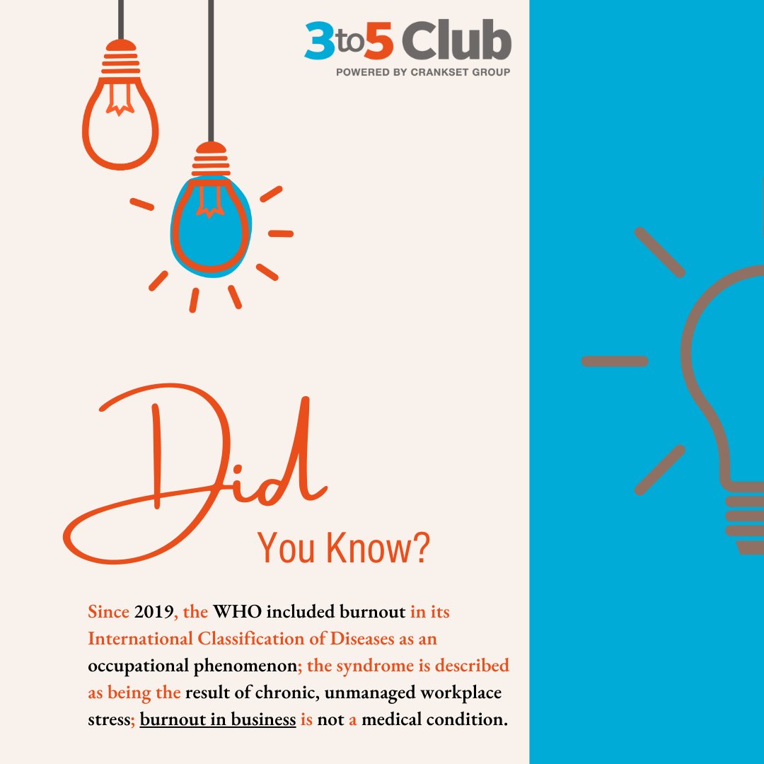 3to5Club's tweet photo. 🚨 What Causes #Business Burnout? 🚨 

#burnout  results from chronic, unmanaged workplace stress, but it’s crucial to note that it isn’t classified as a medical condition. 

Let’s talk about strategies to combat this: 💪✨ https://t.co/ETXwiDsSJJ

 #MentalHealthMatters https://t.co/Ll6F76wtP0